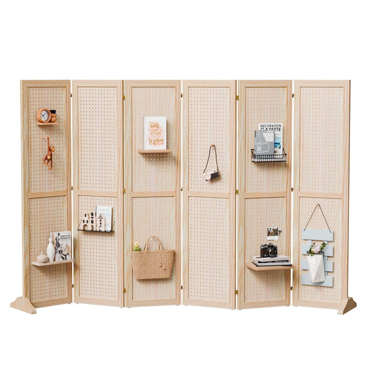 VINGLI Freestanding Pegboard with Support Feet, 5 FT Wood Room Divider Display Board Organizer, Folding Privacy Screen Partition Space Separator for Craft Shows Events Retail