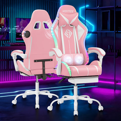 LED Gaming Chair with Wireless Speakers And Massage, Big And Tall Video Game Chair for 397Lbs with Footrest, Reclining High Back Computer Desk Chair