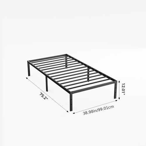 Twin Size Bed Frame - Heavy Duty Metal Platform Bedroom Frames King Size with Storage Space, No Box Spring Needed, 14 Inches High, Sturdy Steel Slat Support, Black