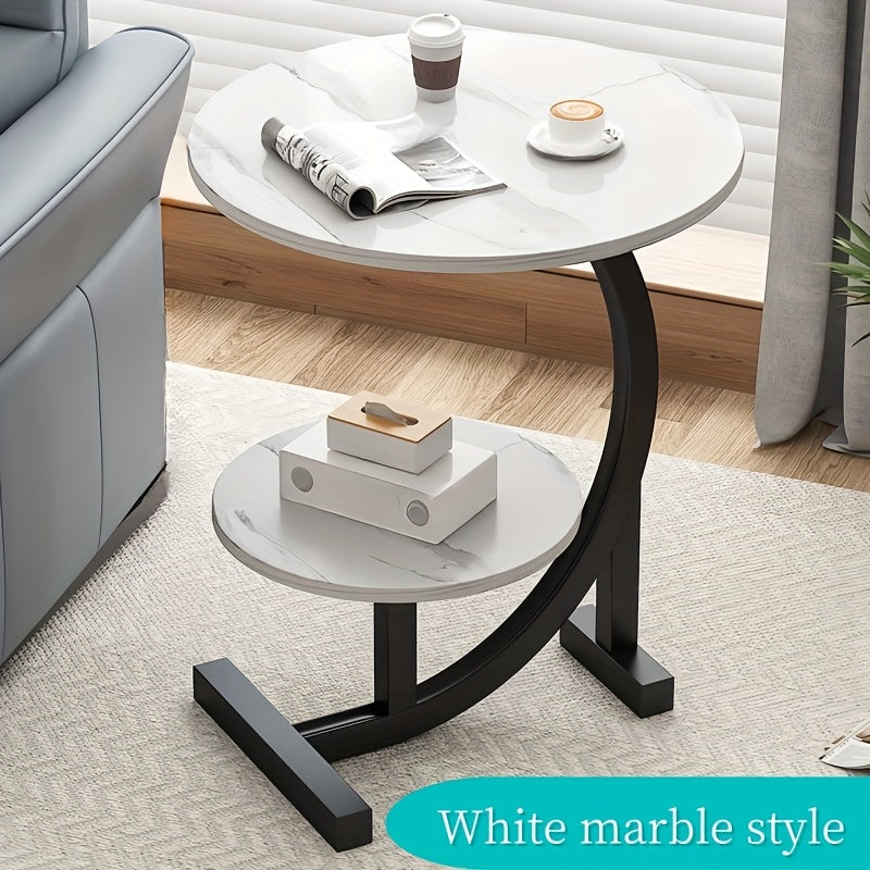 Simple Luxury Solid Wood Circular Coffee Table - Modern Double-Layer Sofa Side Cabinet, Creative Lightweight Luxury Side Table, Chic And Simple Living Room Circular Coffee Table, Suitable for Bedroom, Balcony, Living Room And Kitchen Leisure Tables