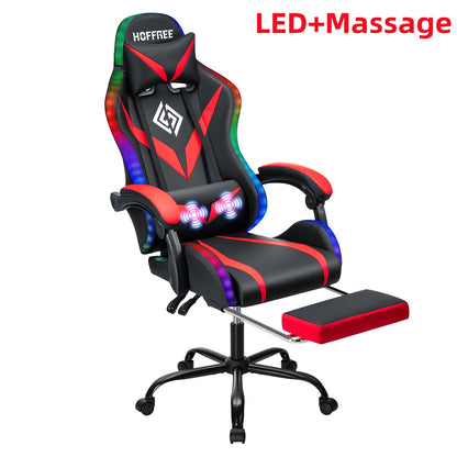 Gaming Chair with LED Light, Computer Chair with Footrest And Lumbar Support, Height Adjustable Game Chair with 360° Swivel Seat And Headrest for Office Or Gaming