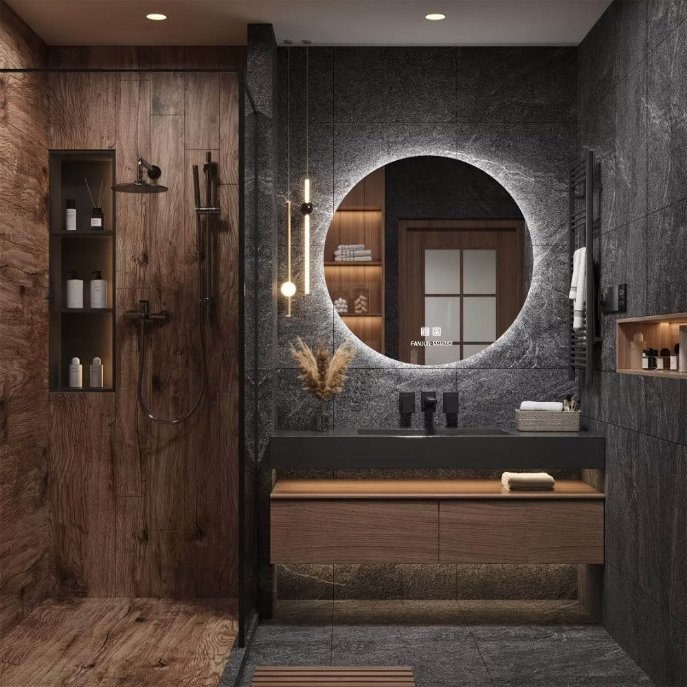 LED Bathroom Mirror with Lights 23.6 Inch Round Dimmable, Wall Mounted Vanity Mirror Tempered Glass Memory Function Plug-in Hardwired for Bathroom Makeup Modern Decor
