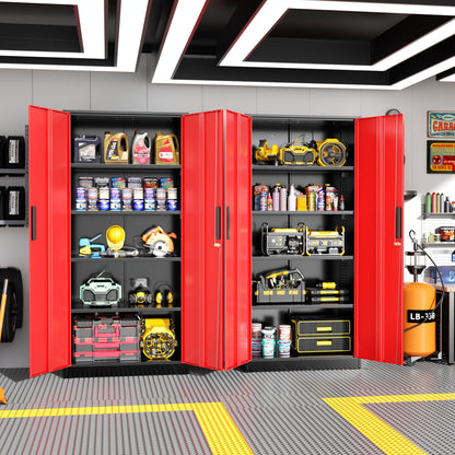 Metal Garage Storage Cabinet, 71"/72" Tall, Steel Floor-standing Model, with 2 Doors, 4 Adjustable Shelves, Lockable, Spray-painted Finish, Suitable for Home, Office, Shop, School—easy to Assemble