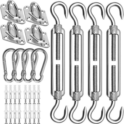 44 Pcs Shade Sail Hardware Kit, 6 Inch Outdoor Sun Sail Accessories, 304 Stainless Steel Turnbuckles & Brackets for Triangle/Rectangle Sails, Patio Canopy Installation Hardware Set Waterproof