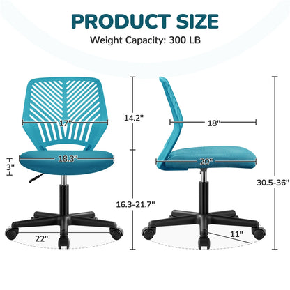 Costoffs Ergonomic Office Chair Armless Height Adjustable Swivel Task Chair with Lumbar Support for Home and Study, 300lb Weight Capacity, Black/Turquoise/Dark Gray/Rose red/Purple/Green/Blue, Christmas Gift