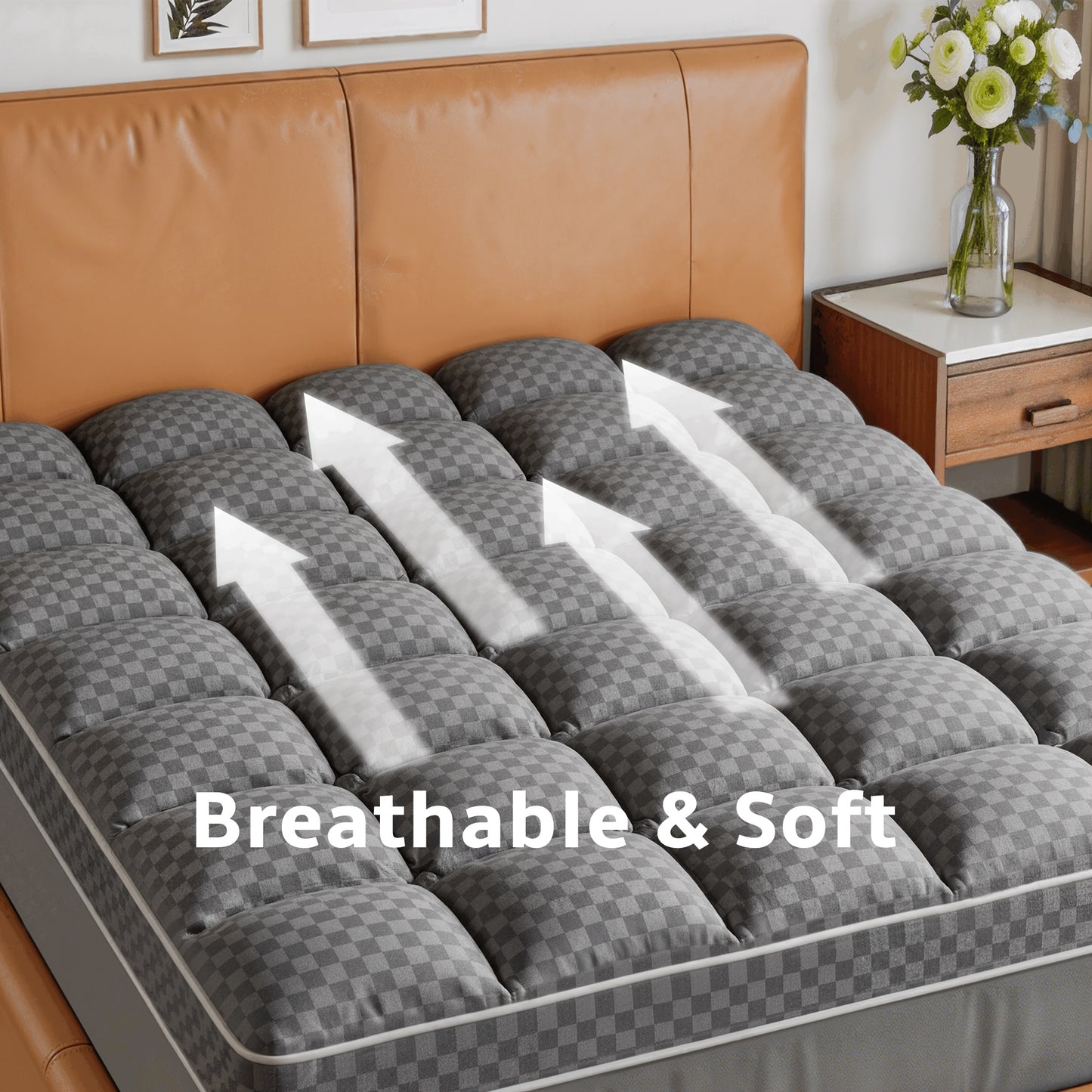 Upgraded Luxury Mattress Topper, Deep Pocket And Lace-Up Style Quilted Mattress Cover, Machine Washable Bed, Soft Cooling Mattress Protector, Pet Friendly Non-Slip Breathable Bedding, Fit Mattress Bedroom, Apartment, Guest Room, School Dormitory