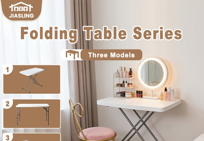 Folding Table 2.5/4/6FT Portable Heavy Duty Plastic Fold-in-Half Utility Table Portable Dining Table Indoor Outdoor Adjustable Height Folding with Carrying Handle, Locks, Camping and Party, Picnic Table -White/Black