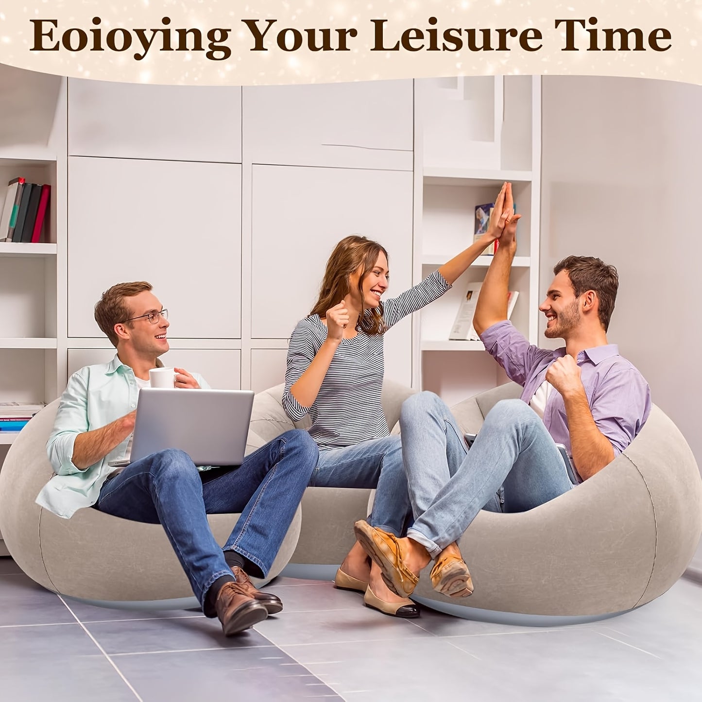 1pc Soybean Bag Chair, Inflatable Sofa Chair, Soft, Comfortable, Outdoor, Lazy Seat, Tatami Chair, Sofa Cover, Lazy Sofa, Circular Single Sofa, Living Room, Office Lunch Break, Outdoor Picnic Camping, Father's Day Gift