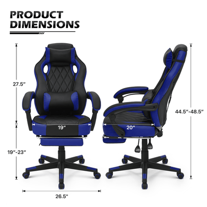 Ergonomic Gaming Chair with Retractable Footrest & Detachable Lumbar Support 360 Degree Swivel Racing Style PU Leather Computer Gaming Chair with Headrest for Home Bedroom Office