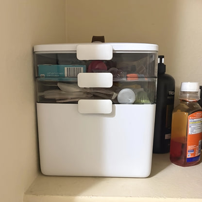 Medicine Cabinet, 3-Tier Medicine Organizer, Portable Medicine Cabinet with Leather Handle, Empty First Aid Kit for Home, White Medicine Box, Medicine Storage Box