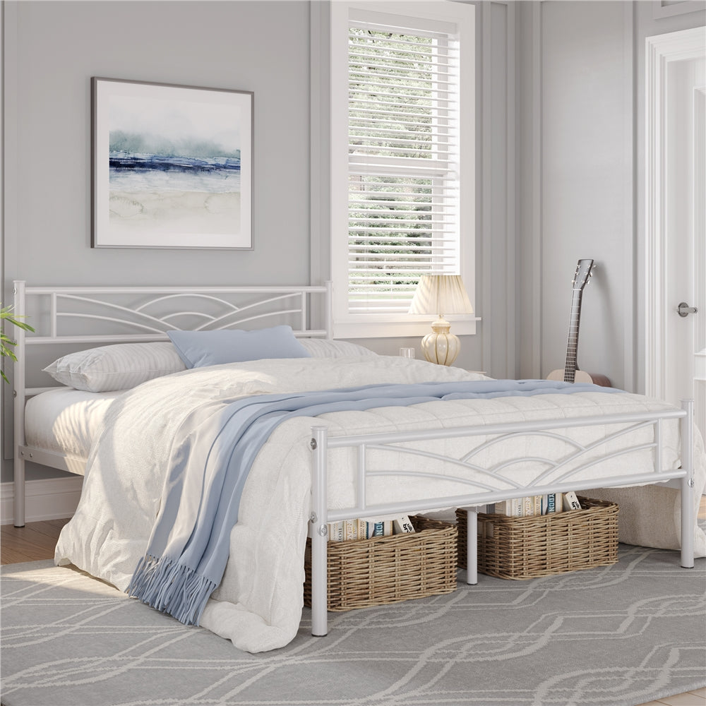 Costoffs Metal Platform Bed Frame with Cloud-inspired Design Headboard and Metal Bed Slats, Ample Under-bed Storage, Halloween Gift, Christmas Gift