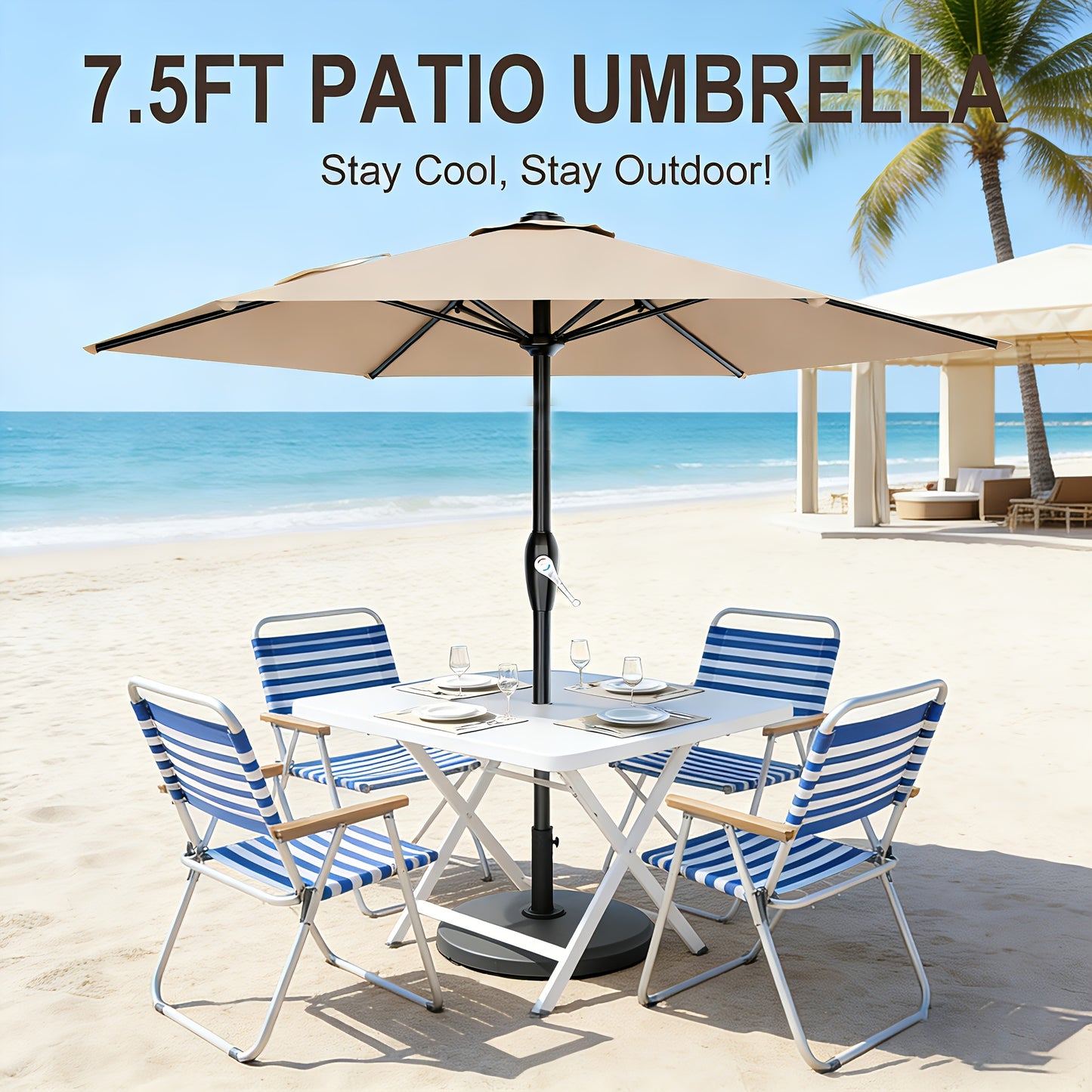 [UV Protection] 7.5' Umbrella Outdoor Patio, Pool Market Umbrella W/ 6 Fiberglass Ribs, Table Umbrella With Crank UV Protection For Porch, Deck, Yard, Garden