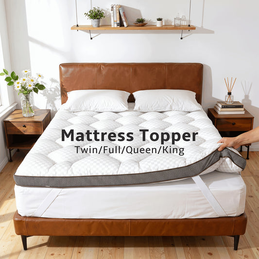 Upgraded Luxury Mattress Topper, Deep Pocket And Lace-Up Style Quilted Mattress Cover, Machine Washable Bed, Soft Cooling Mattress Protector, Pet Friendly Non-Slip Breathable Bedding, Fit Mattress Bedroom, Apartment, Guest Room, School Dormitory