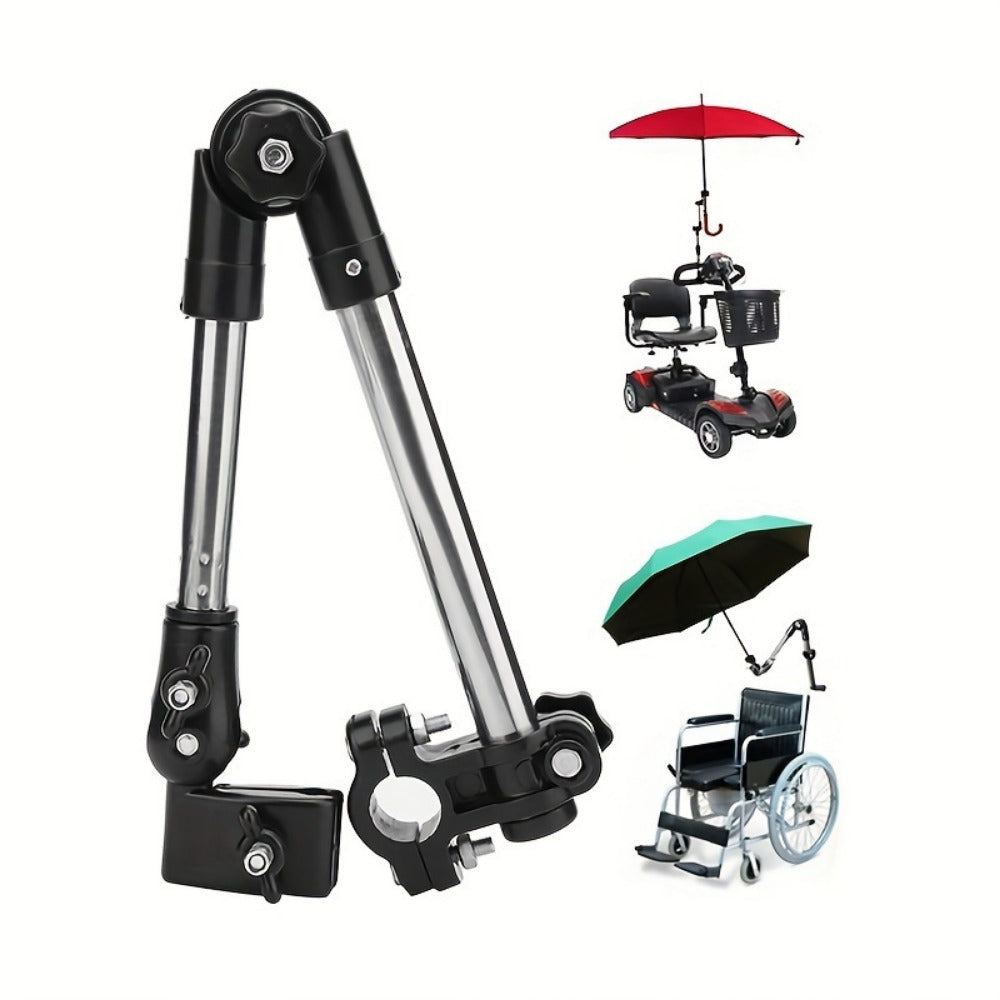 Adjustable Stainless Steel Umbrella Stand with 180° Swivel & Foldable Design – Universal Heavy Duty Metal Clamp for Wheelchair, Bicycle, Stroller & Chair, Sun & Rain Protection Outdoor Accessory