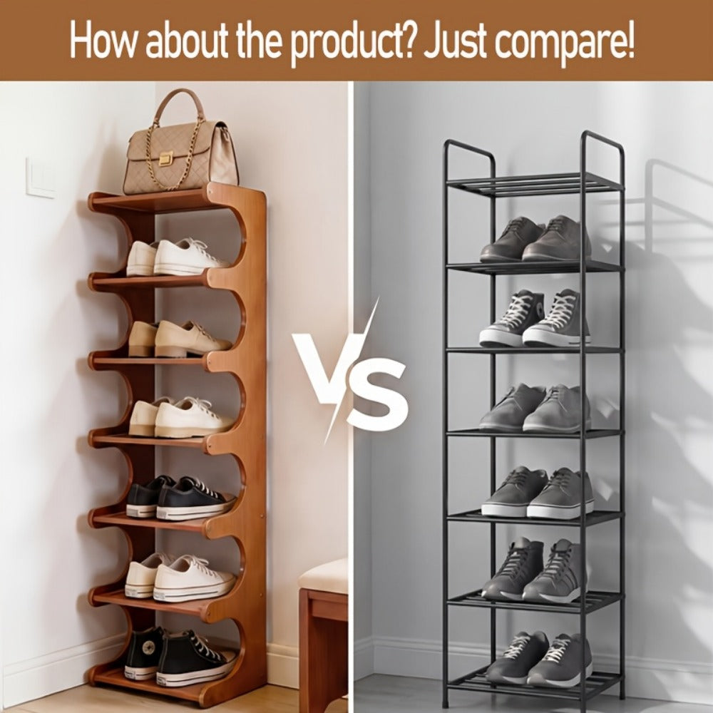 Bamboo Shoe Rack 4-8 Tier Freestanding Shoe Organizer for Entryway Hallway Bedroom Closet – Space-Saving Multi-Layer Shoe Storage Shelf for Home & Dorm