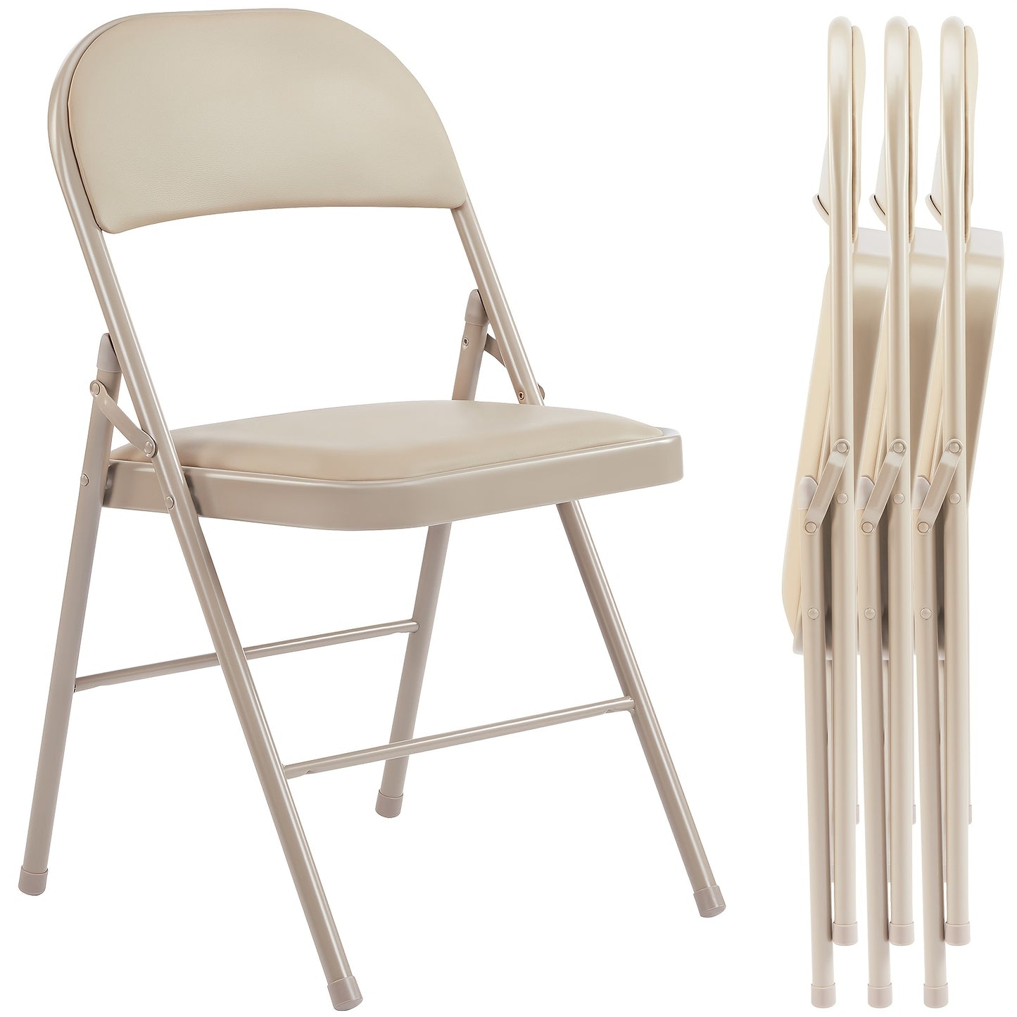 PU Leather Folding Chairs with Padded Seats & Steel Frame, Portable Stackable Chairs for Events Weddings Dining Home Office Church, 2 4 8 10 12 20 Packs Available in Khaki Black Grey