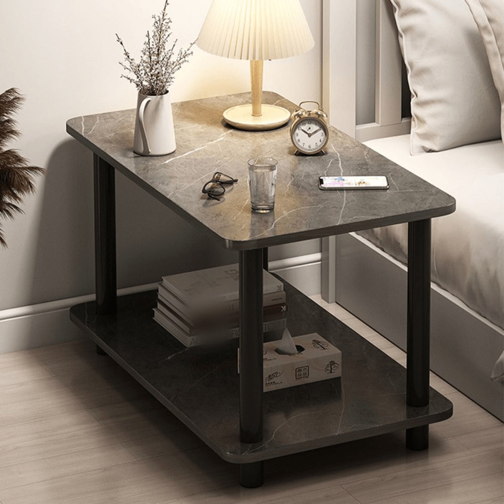 Marble Look Side Table with 2-Tier Storage Shelf & Sturdy Metal Frame, Space-Saving Modern End Table in Engineered Wood for Living Room Bedroom Office