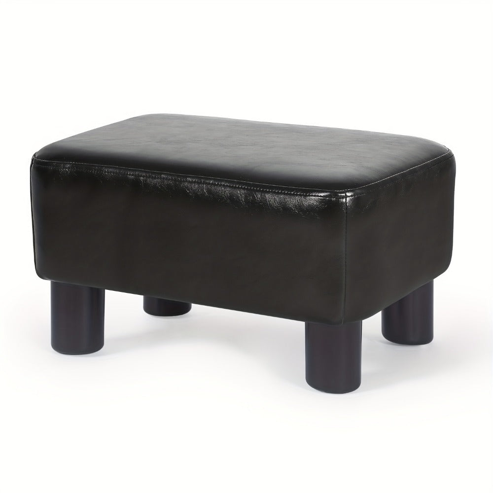 Small Ottoman Footstool with Hidden Storage 15.6 Inch Rectangular PU Leather Footrest Anti-Skid Legs for Living Room Bedroom Office Sofa Black Brown Gray