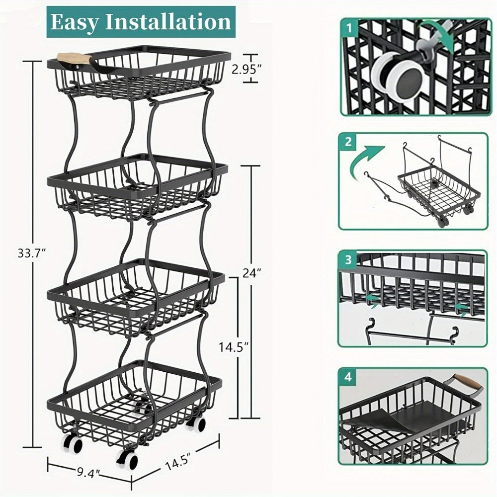 Stackable Metal Storage Cart with Wheels 4/5 Tier - Fruit Vegetable Basket Rotating Narrow Gap Corner Rack for Kitchen Pantry and Bathroom