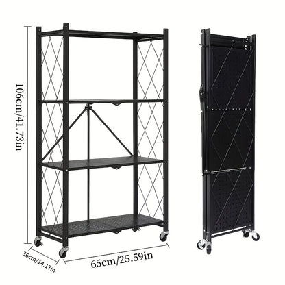 3/4/5-Tier Heavy-Duty Foldable Storage Shelf with Wheeled Shelves for Living Room, Kitchen, Garage, Office, Industrial - Space-Saving Baking Storage Rack Storage And Organization, No Assembly Required Folding Storage Shelf