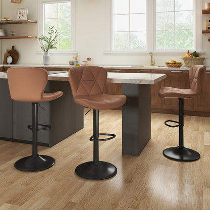 Swivel Bar Stools Set of 1/2/3/4, Adjustable Height Faux Leather Upholstered Counter Stools with Back & Thickened Cushion, Modern Island Barstools for Kitchen, Restaurant & Home Bar – Black White Gray Khaki