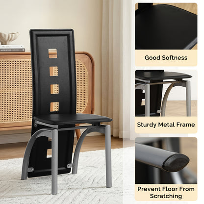 4pcs Hollow Decoration PU Leather Dining Chair Black