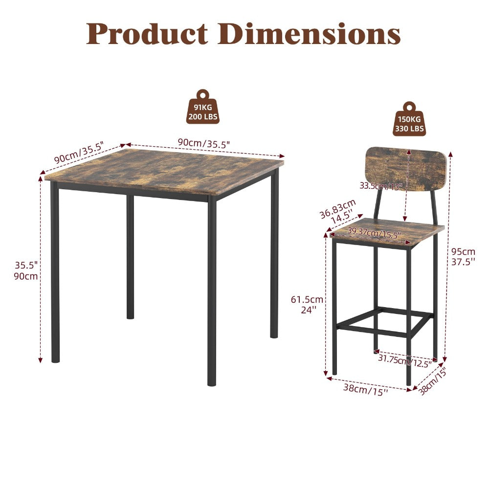 5-Piece Industrial Dining Table Set for 4, Rectangular Kitchen Table and Chairs for Small Space Dining Room Apartment, Modern Dining Room Set