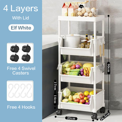 Rolling Cart Organizer, Kitchen Storage Shelf with Lockable Wheels, for Living Room Office Bathroom Garage Narrow Spaces