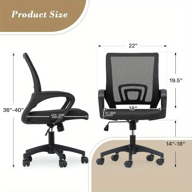 Office Chair Ergonomic - Mesh Desk Chair with Lumbar Support & Wide Seat (300Lbs Capacity) Adjustable Height, Swivel Wheels - for Home Office, Gaming, Bedroom