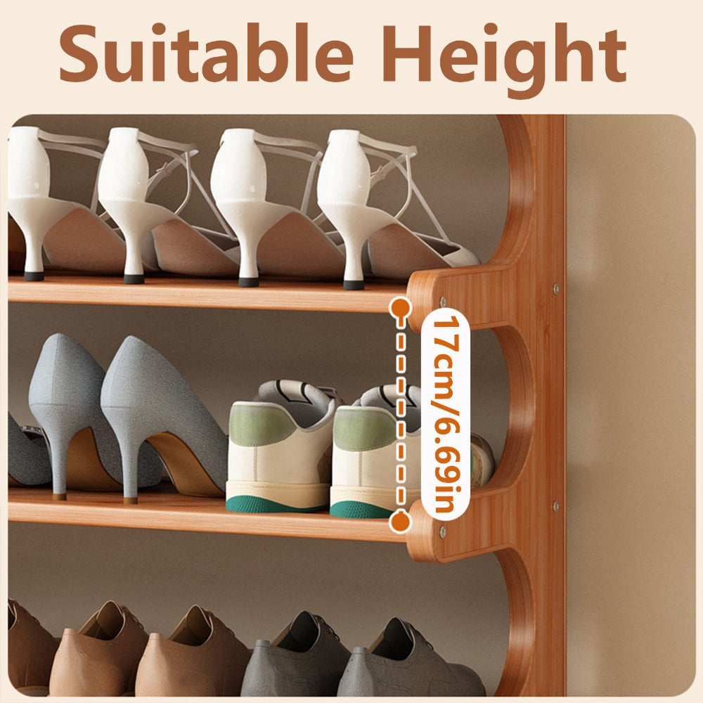 Freestanding Shoe Rack 6 Layer 31.5 Inch Wood Grain Multi-Tier Independent Design, Space-Saving Self-Standing Shoe Cabinet for Entryway Dormitory Living Room, Easy Assembly Brown