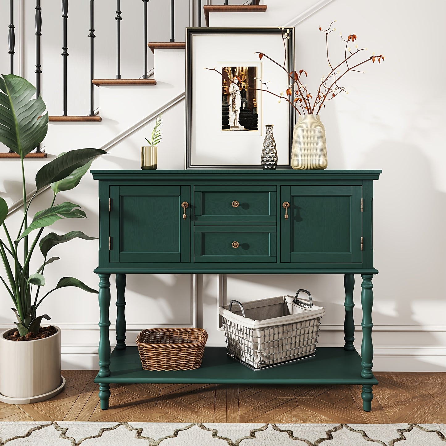 Console Table with 2 Drawers | Entryway Table with Storage Shelf, Wood Accent Sofa Table for Living Room, Entrance, Hallway, Couch - Classic Style, High-Density Fiberboard