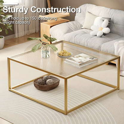 Glass Coffee Table, Suitable for Living Rooms Square Coffee Table, Ideal for Small Spaces Minimalist Tea And Cocktail Modern Center Table Living Room Table, Easy Assembly 26 X 26 Inches Clear Glass