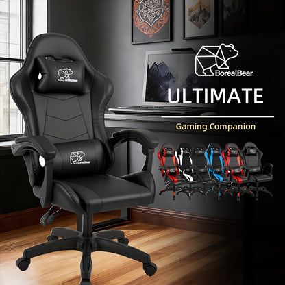 Gaming Chair, Ergonomic High Back Reclining PU Leather Computer Chair, for Adults Teens Office Gaming Use, with Headrest Lumbar Support Fixed Armrest Adjustable Swivel Rolling Footrest Racing Style Multicolor (w/ Footrest/ W/o Footrest)