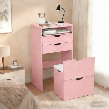 [3-In-1 Vanity Desk] 3-In-1 Vanity Desk with Flip Top Mirror, Small Makeup Vanity Set with Visible Glass Desktop, Compact Dressing Table with Drawers, 3-Color Lighting, Hidden Stool for Bedroom Space-Saving, White