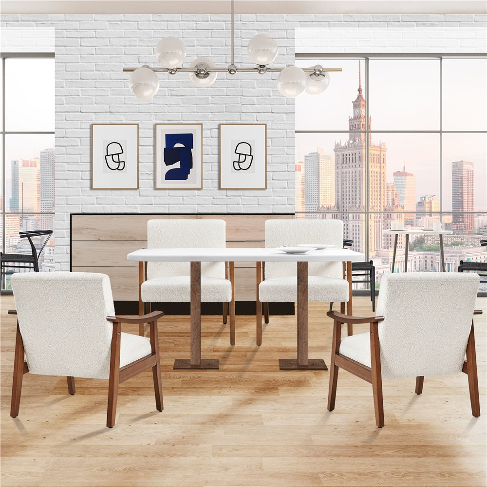 Costoffs Modern Armchair with Solid Wood Legs, Upholstered Accent Chair for Bedroom/Living Room/Guestroom, Available in Faux Leather or Boucle Fabric