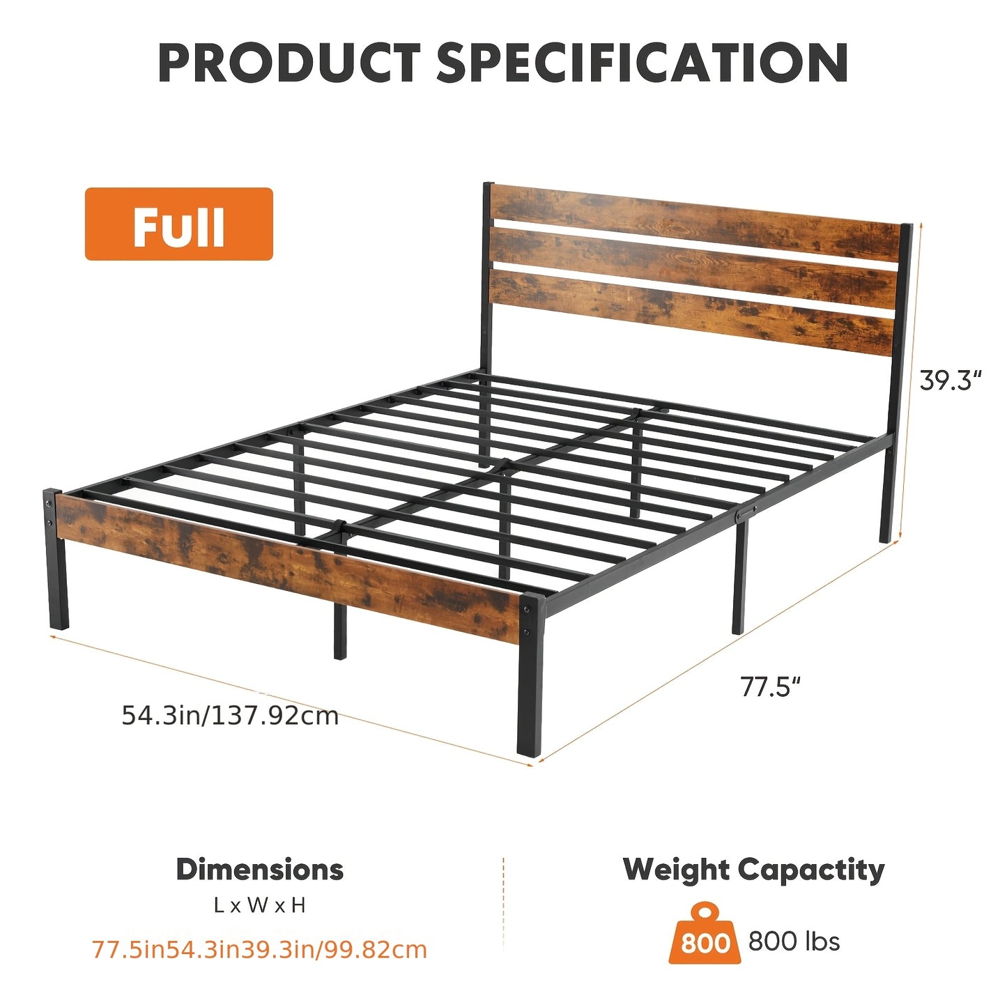 Metal Platform Bed Frame - Mattress Base With Headboard And Footboard, No Box Spring Required, Features Sturdy Wooden Slats Supporting 700-800 Pounds, Available For Purchase As Needed.