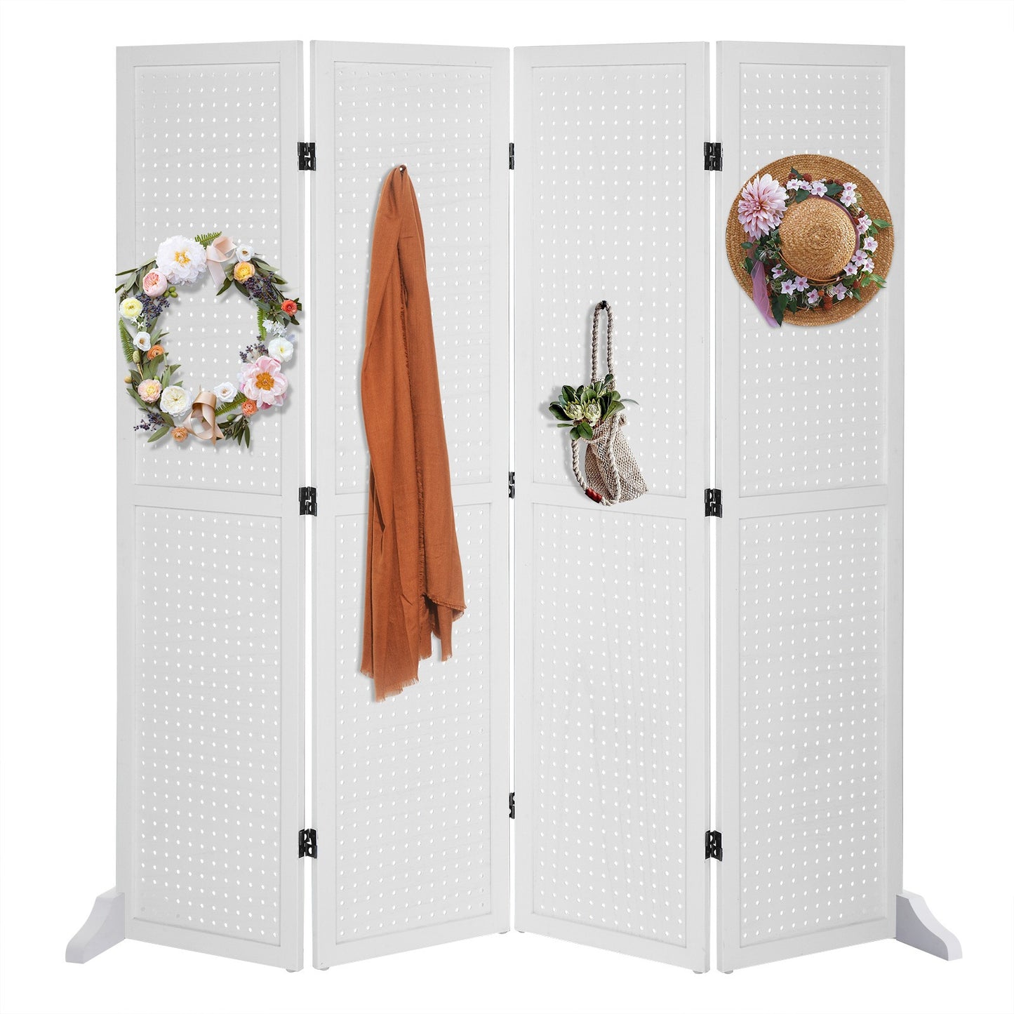 VINGLI Freestanding Pegboard with Support Feet, 5 FT Wood Room Divider Display Board Organizer, Folding Privacy Screen Partition Space Separator for Craft Shows Events Retail
