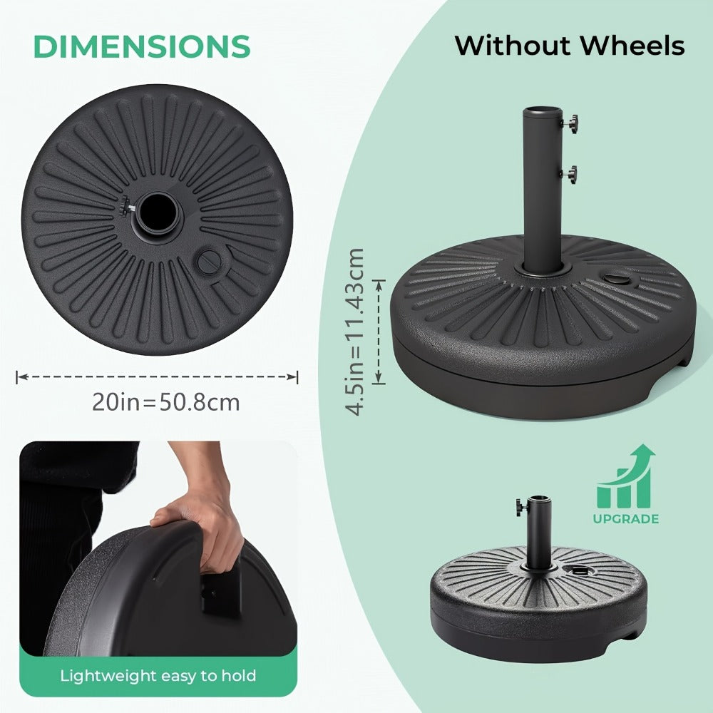 Heavy Duty Patio Umbrella Stand Base with Wheels – Refillable HDPE 95–225 LB, 4 Wheels, 2 Locks, Fits 6–12ft Umbrellas, Rolling Market Umbrella Weight Base for Lawn, Garden, Deck & Poolside