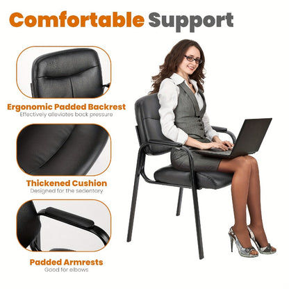Waiting Room Chairs Set of 2, Leather Guest Chair with Padded Arms – No Wheels Reception Chair for Office, Conference Room, Lobby, Salon & Home, Black