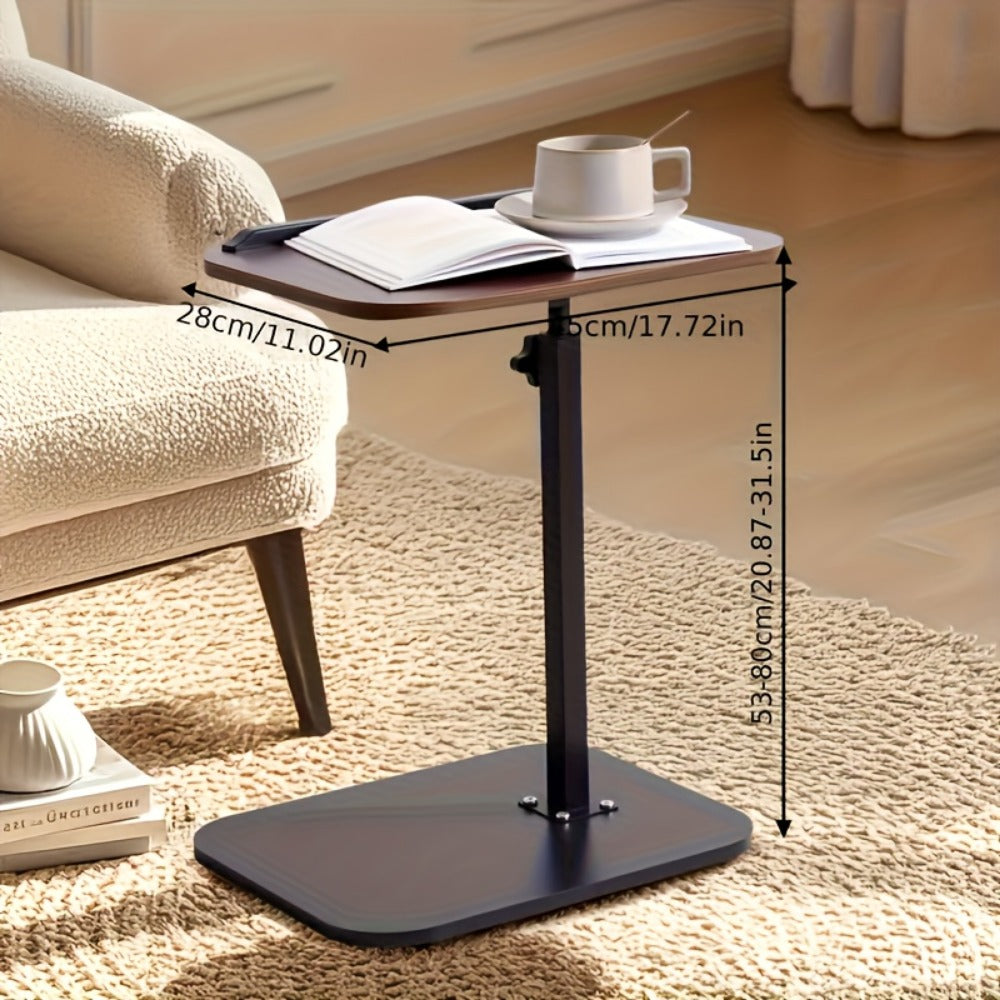 C-Shaped Side Table Adjustable Height 360° Rotating Sofa End Table, TV Tray Laptop Desk Nightstand for Bedroom Living Room Small Spaces, Black & Coffee Brown
