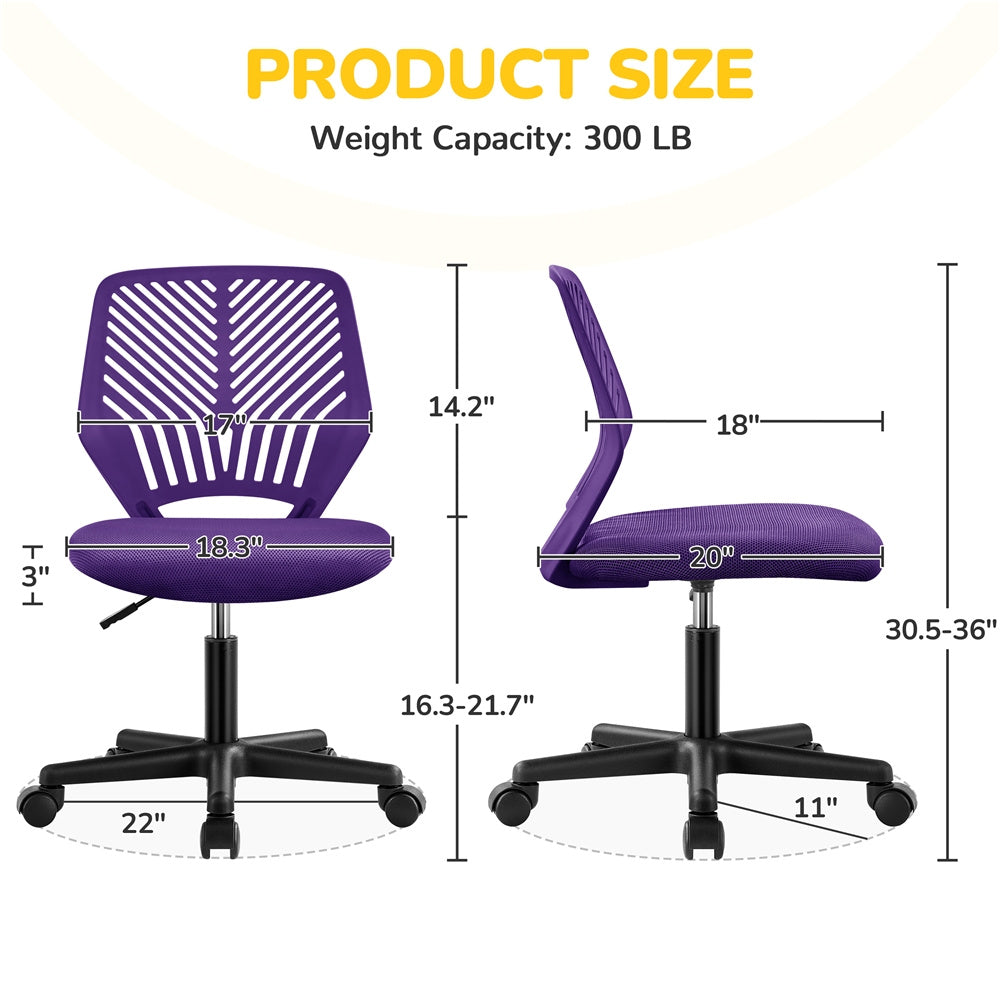 Costoffs Ergonomic Office Chair Armless Height Adjustable Swivel Task Chair with Lumbar Support for Home and Study, 300lb Weight Capacity, Black/Turquoise/Dark Gray/Rose red/Purple/Green/Blue, Christmas Gift