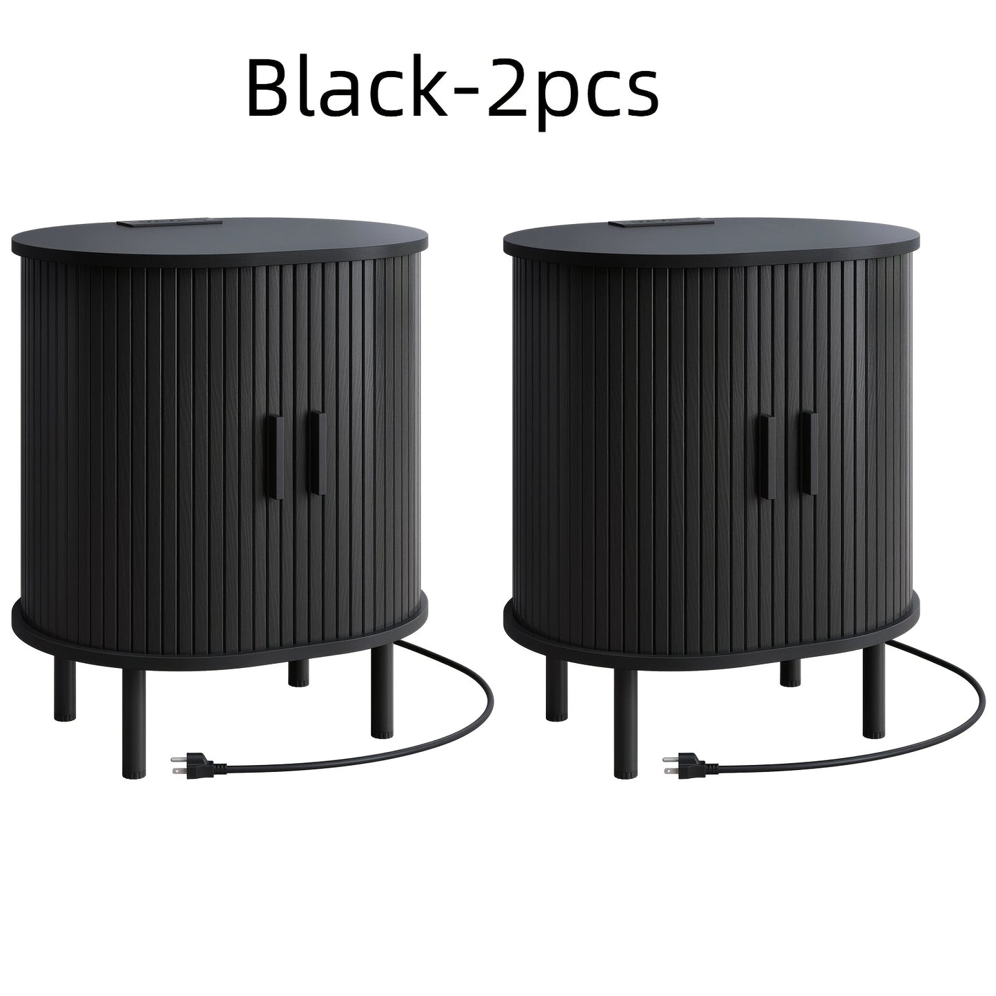 PAZCASA Oval End Table with Storage & Charging Station, Wood Accent Side Table with Sliding Door & Adjustable Shelf/Leg Pad, Mid Century-Modern Nightstand for Small Space, Living Room, Bedroom, 1pc/2pcs, Walnut/Black/Natural White/Oak