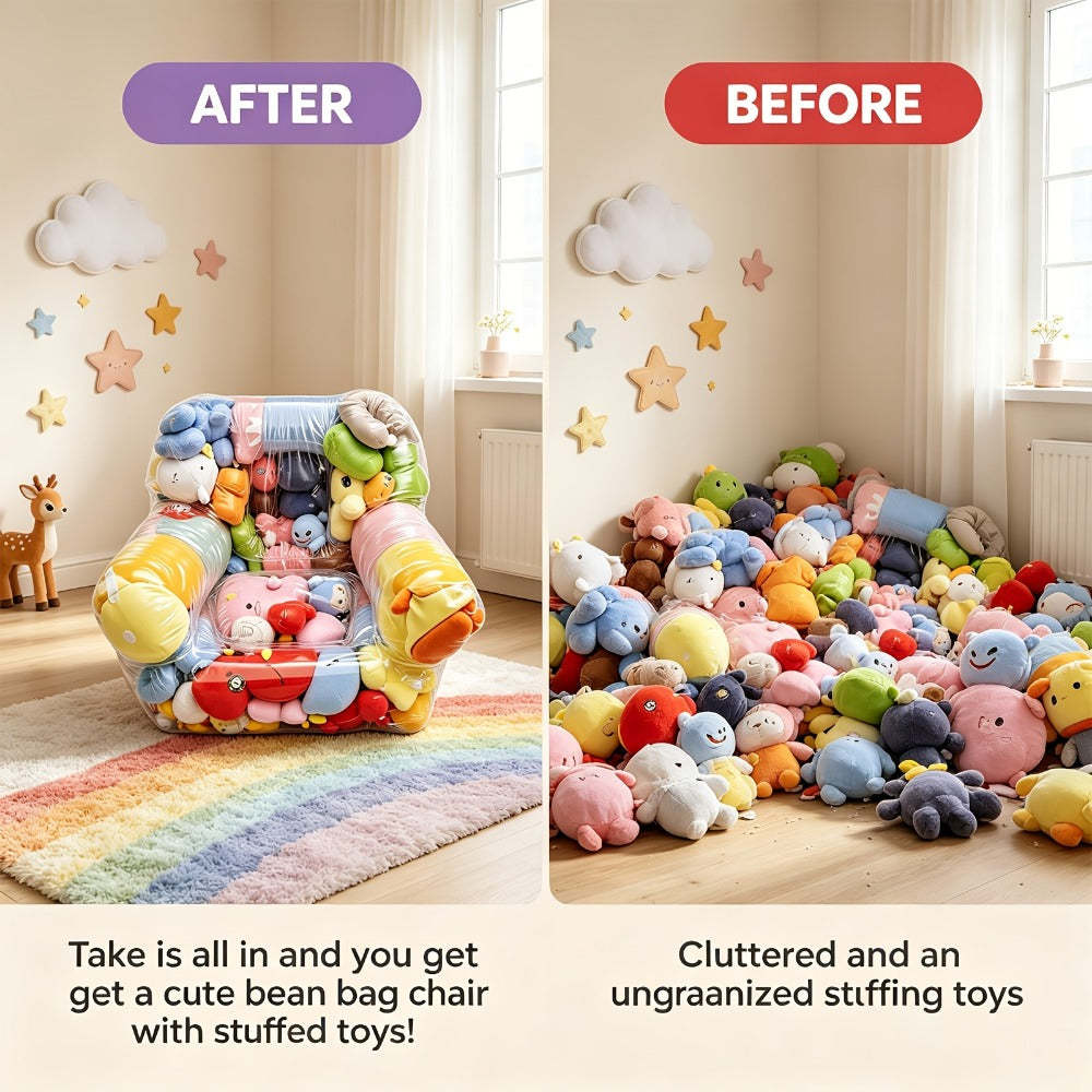 Large Capacity Transparent PVC Plush Toy Storage Sofa - Stuffed Animal and Doll Organizer for Toy Room and Playroom Easy Clean Durable