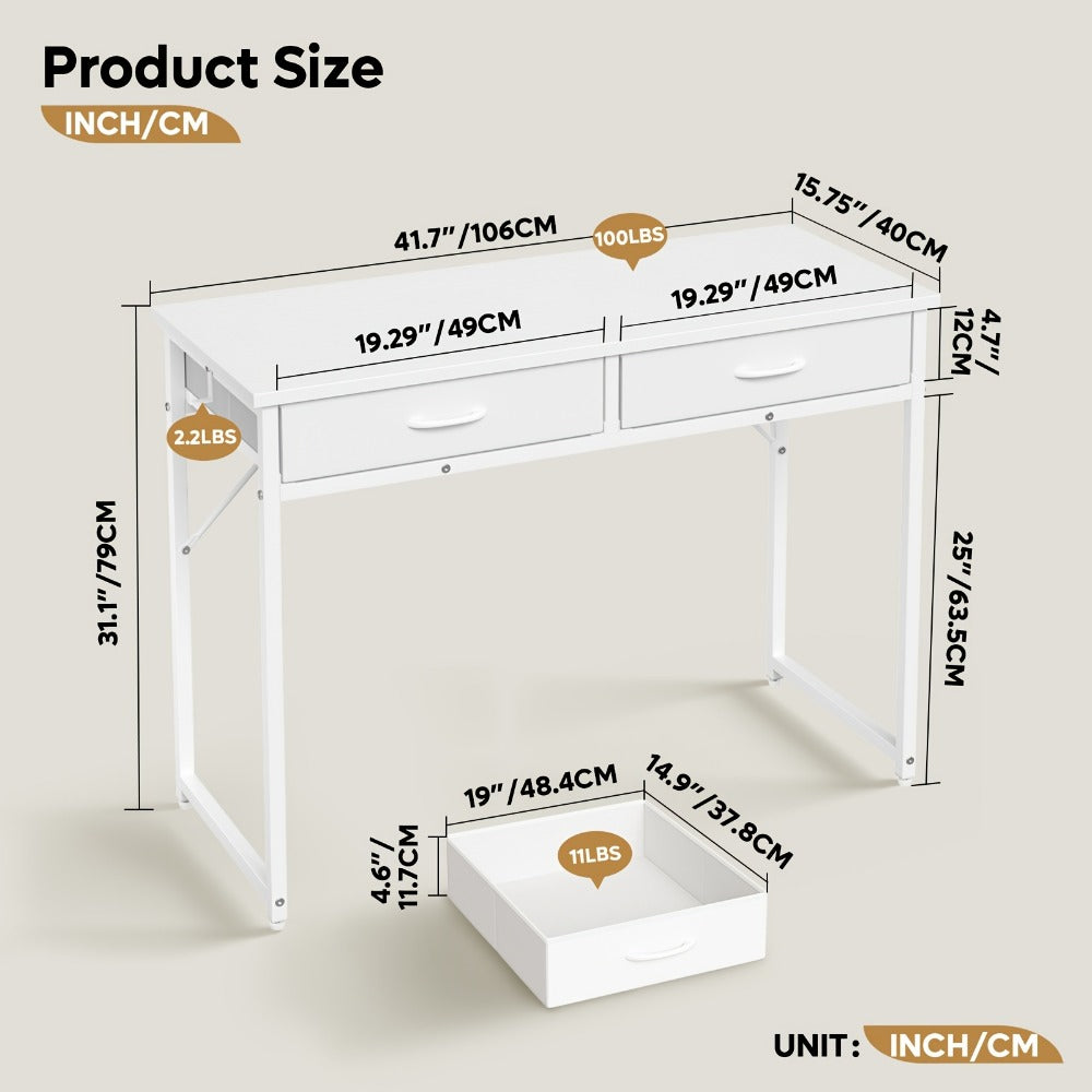 Makeup Vanity Desk with LED Lights, Adjustable Height Vanity Table for Bedroom Home Office Gaming Studying, 32 & 42 Inch, White & Black