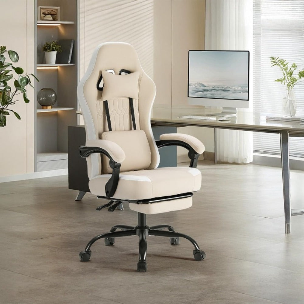 Ergonomic Computer Gaming Chair with Footrest, Lumbar Support & Headrest – Height Adjustable Office Chair with Armrests & Rollers, Black, Light Green, Blue