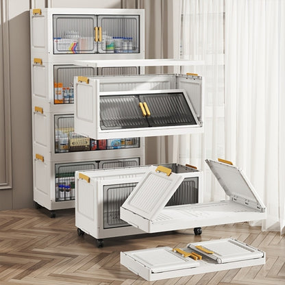 50CM-19.7" Large Capacity Foldable Medicine Cabinets with Lid, 3/4/5/6 Tier Stackable Medicine Box/Organizer with Casters, Multi-Purpose Cube Storage, Toilet Paper Storage Container, for Home, Office, Dorm Organization & Storage (Transparent)
