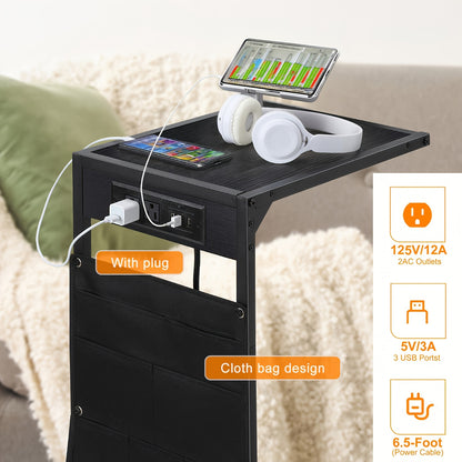 1pc/2pcs C Shaped End Table, 50LBS Capacity, Desktop Storage, Removable Table, Coffee Table Slides Under Sofa, Snack Table, Ideal for Home, Living Room, Sofa, Bedroom, Multifunctional Table, with or Without Charging Station & Storage Bag Options