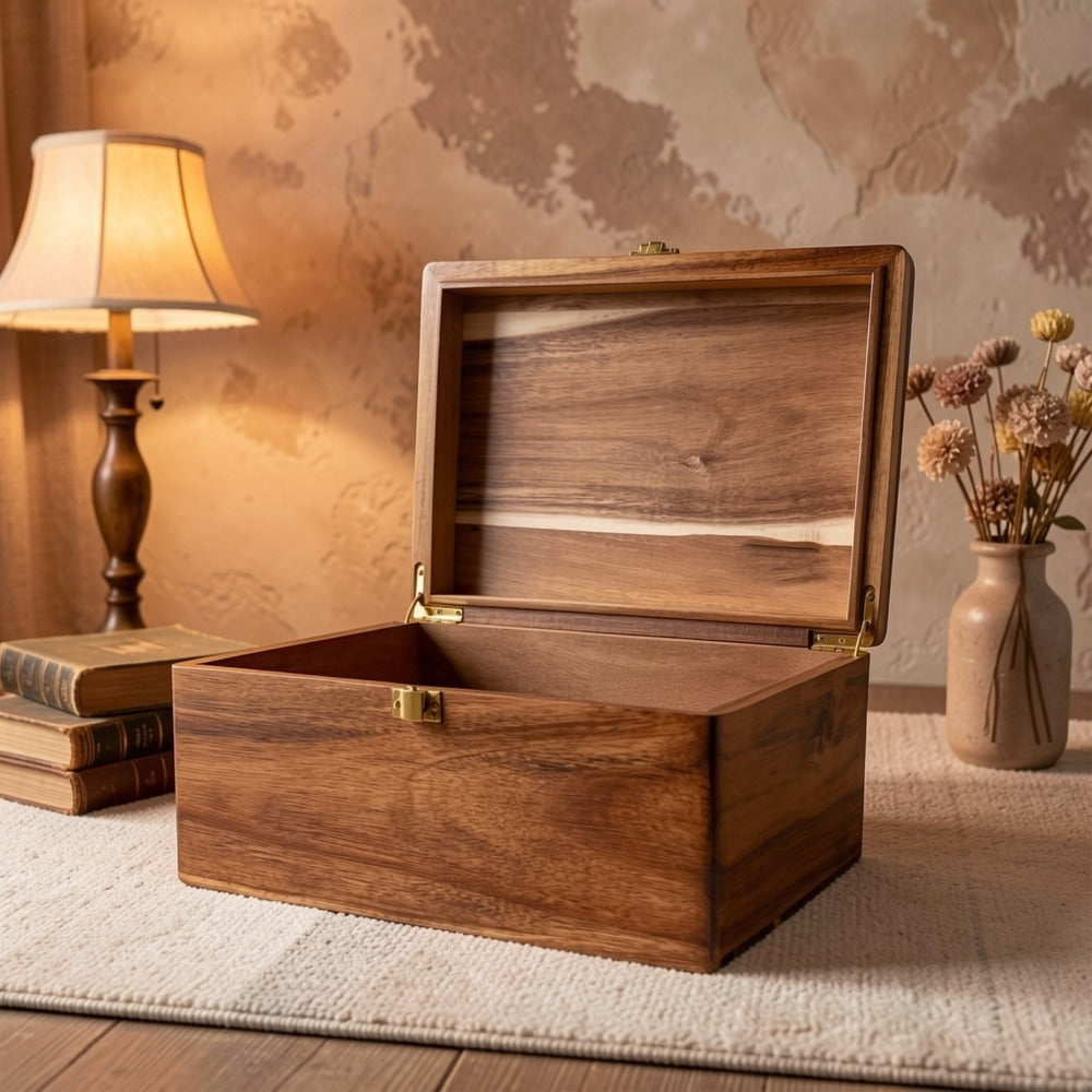 Acacia Wood Keepsake Box with Hinged Lid & Latch | 10.6x7x4" Memory Storage Box for Photos, Jewelry, Collectibles | Decorative Wooden Gift Box for Birthdays, Weddings, Christmas