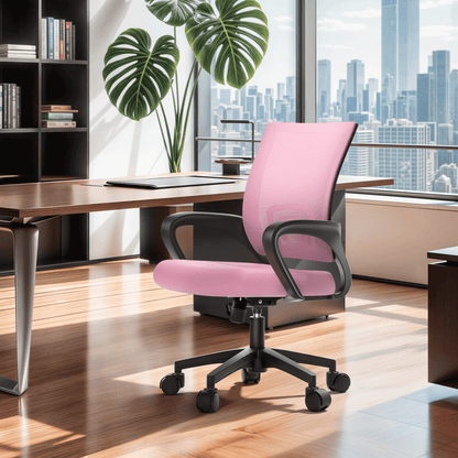 Mesh Office Home Chair, Mid Back Ergonomic Rolling Swivel Chair with Padded Seat and Armrest