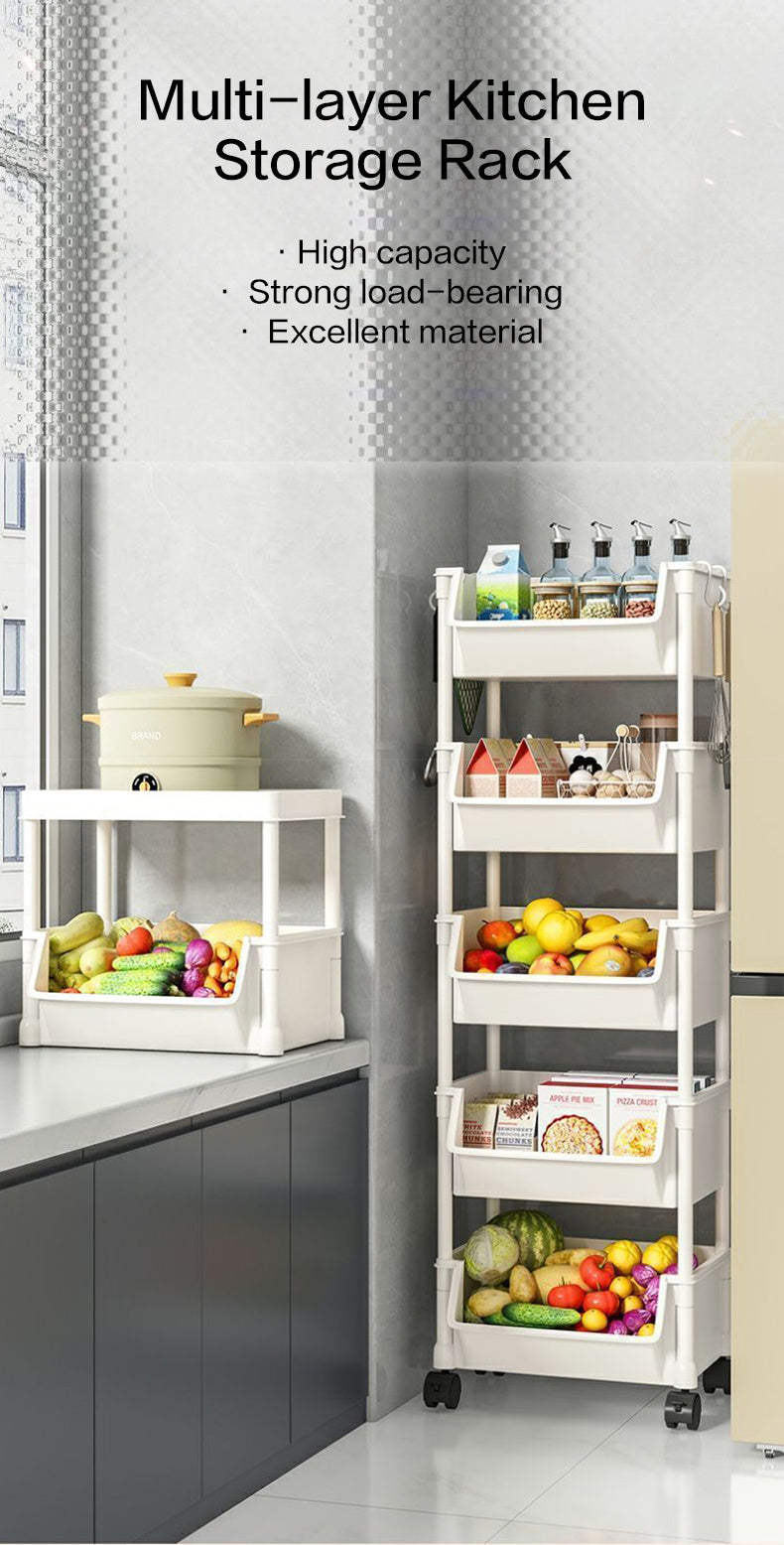 Rolling Cart Organizer, Kitchen Storage Shelf with Lockable Wheels, for Living Room Office Bathroom Garage Narrow Spaces